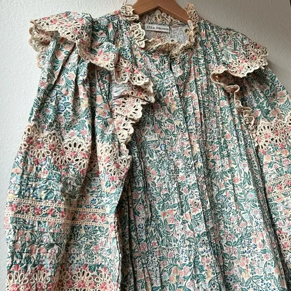 NWT RARE Ulla Johnson Orange Green Ruffle Embroidered Eyelet Marisol dress Sz 6 - Picture 3 of 13